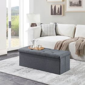 Folding Storage Ottoman Bench, Ottoman Foot Rest, End of Bed Bench, Storage Chest, for Living Room, Bedroom, Entryway, 43 Inches, Gray