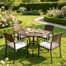 4 Pieces Outdoor Dining Chairs Set with Padded Cushion Adjustable Feet for Patio Furniture Group