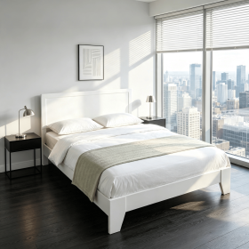 Large Modern Bed Frame with Headboard King Size Bedroom Furniture  Finish Queen Size