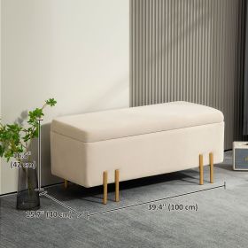 Modern Velvet Storage Ottoman Bench Flip-Top Bedroom Bench with Metal Legs Beige 18.5 Gallon Capacity Living Room Furniture