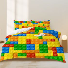 3pcs Funny Dot Building Blocks Comforter Set Colorful Bricks Thin Bedding Duvet Game Summer Quilt Set Twin Full Size (Option: Twin-Multicolor)