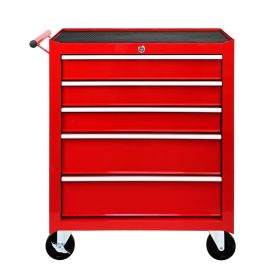 5-Drawer Rolling Tool Chest w/Lock & Key, Tool Storage Cabinet with Wheels, Top Cushion & Drawer Liners, Tool Organizer Box for Garage, Warehouse (Option: Red)