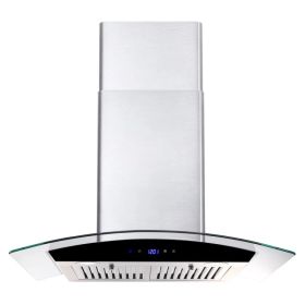 30 Inch Wall Mounted Range Hood 700CFM Tempered Glass Touch Panel Control Vented LEDs (Option: TouchControlBlack)