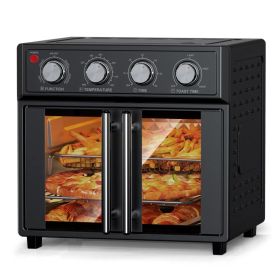 PlumChef 29.5 Quart Extra Large 6 Slices Air Fryer Convection Toaster Oven, French Door, 1700W, Multifunction Oven For Air Fryer, Toast, Grill, D (Option: AFJ26ABLACK)