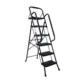 Step Ladder, Folding Step Stool with Wide Anti-Slip Pedal, Sturdy Steel Ladder, Convenient Handrail, Lightweight, Portable Steel Step Stool (Option: Black)