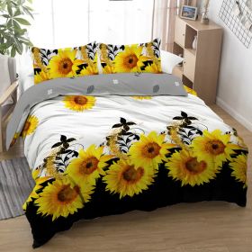 3 Pieces Black And White Background Sunflower Duvet Cover Set Yellow Flower Polyester Bedding Set For Adults Bedroom Decor Twin Full Queen King S (Option: Twin-Yellow)