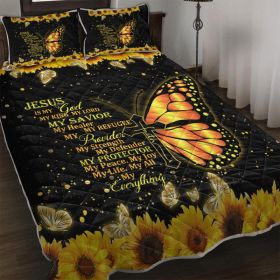 3pcs Sunflower Butterfly Cross Black Gold Color Soft Thick Warm Bedding Bedding For All Seasons 1 Quilt 2 Pillowcases (Option: Queen-Black)