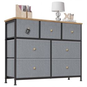 7-Drawer Fabric Dresser with Solid Wood Top, Tall Storage Chest for Bedroom, Living Room, Or Entryway, Ideal As a Tower Cabinet, Hallway Organize (Color: Blue)
