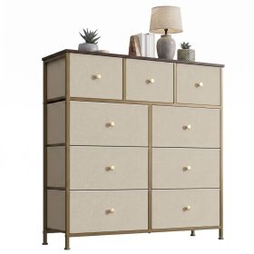 9-Drawer Fabric Dresser with Solid Wood Top, Tall Storage Chest for Bedroom, Living Room, Or Entryway, Ideal As a Tower Cabinet, Hallway Organize (Color: Khaki)